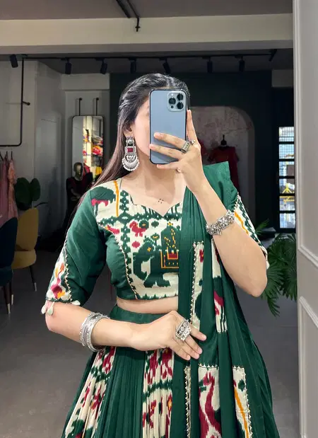 Green Colour Rayon With Plain Printed Silk Lehenga With Blouse Dupatta Best Wholesale Shop In Surat